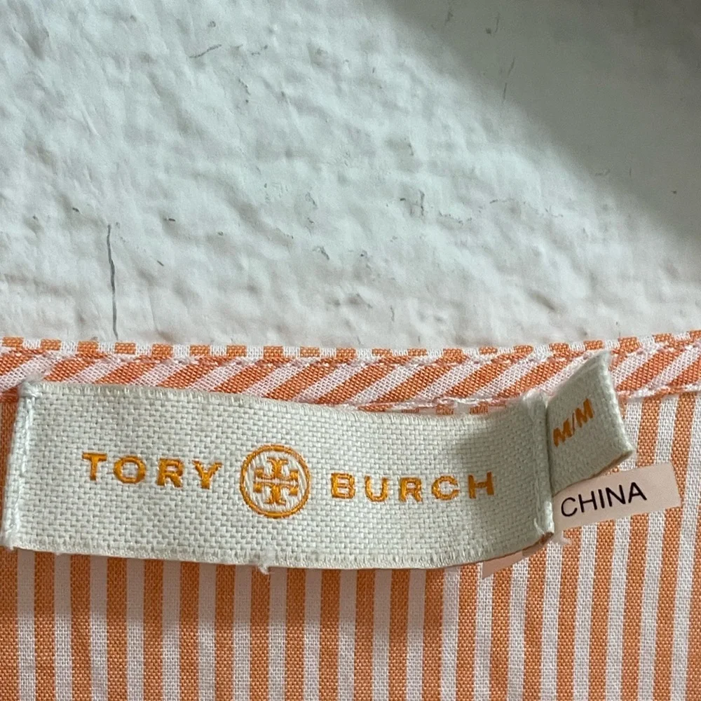 Tory Burch Peach Striped Button Down swim cover up dress with Tassels